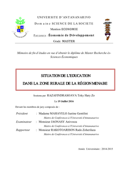 Situation De L'education Dans La Zone Rurale De La Région