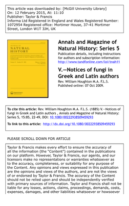 Notices of Fungi in Greek and Latin Authors Rev