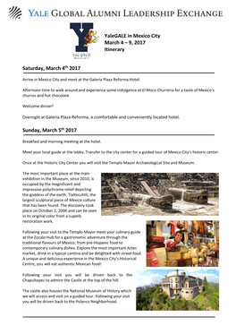 Yalegale in Mexico City March 4 – 9, 2017 Itinerary
