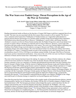 The War Scare Over Pankisi Gorge: Threat Perceptions in the Age of the War on Terrorism