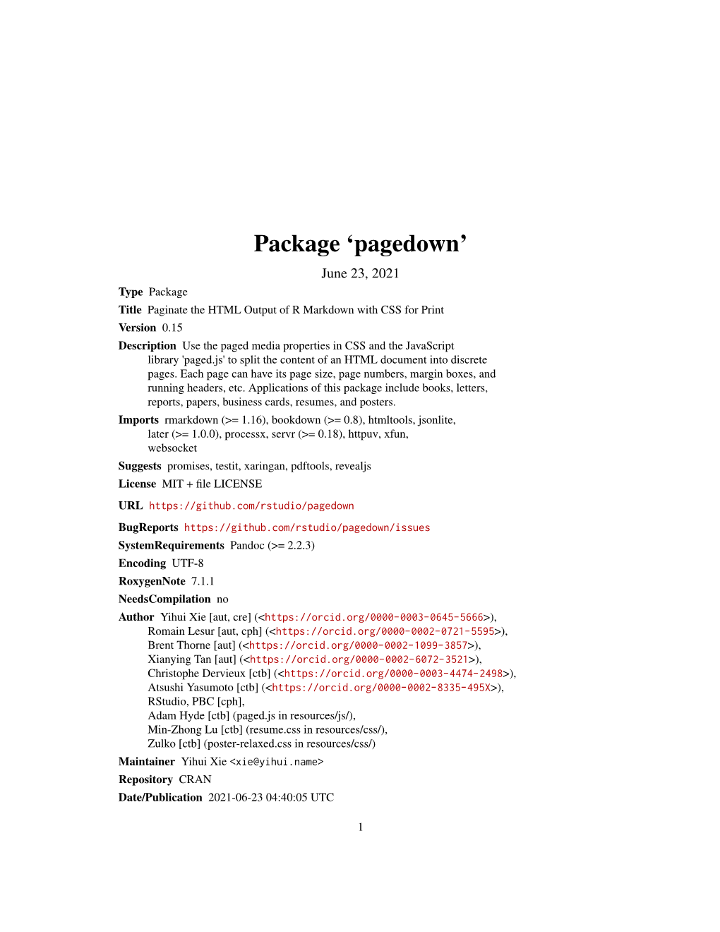 Pagedown: Paginate the HTML Output of R Markdown with CSS for Print