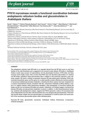 PYK10 Myrosinase Reveals a Functional Coordination Between Endoplasmic Reticulum Bodies and Glucosinolates in Arabidopsis Thaliana
