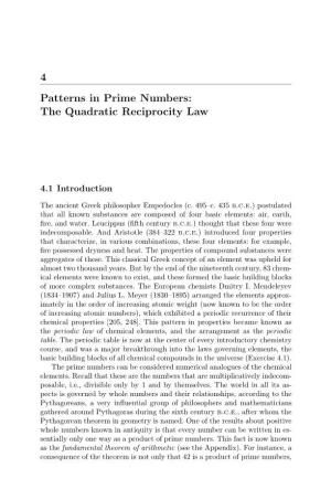 4 Patterns in Prime Numbers: the Quadratic Reciprocity Law