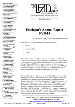 The LEAD Group Inc. President's Annual Report FY2014