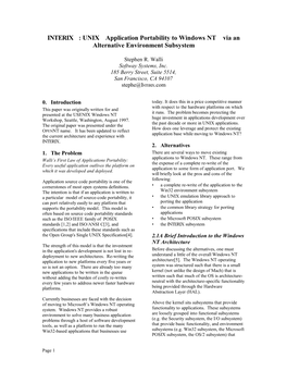 INTERIX: UNIX Application Portability to Windows NT Via an Alternative Environment Subsystem