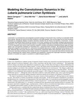 Modeling the Coevolutionary Dynamics in the Lobaria Pulmonaria Lichen Symbiosis