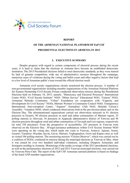 REPORT of the ARMENIAN NATIONAL PLATFORM of Eap CSF PRESIDENTIAL ELECTIONS in ARMENIA in 2013