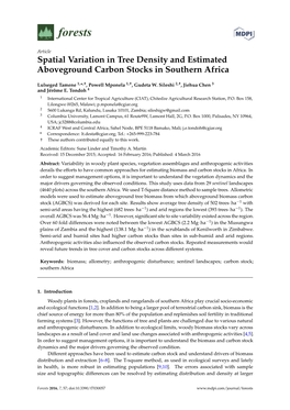 Spatial Variation in Tree Density and Estimated Aboveground Carbon Stocks in Southern Africa