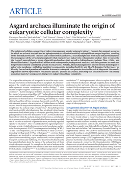 Asgard Archaea Illuminate the Origin of Eukaryotic Cellular Complexity Katarzyna Zaremba-Niedzwiedzka1*, Eva F