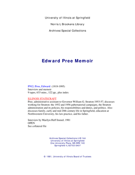 Edward Pree Memoir