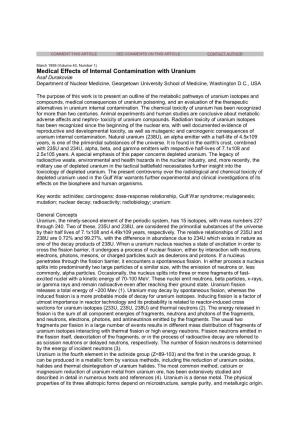 Medical Effects of Internal Contamination with Uranium Asaf Durakoviæ Department of Nuclear Medicine, Georgetown University School of Medicine, Washington D.C., USA