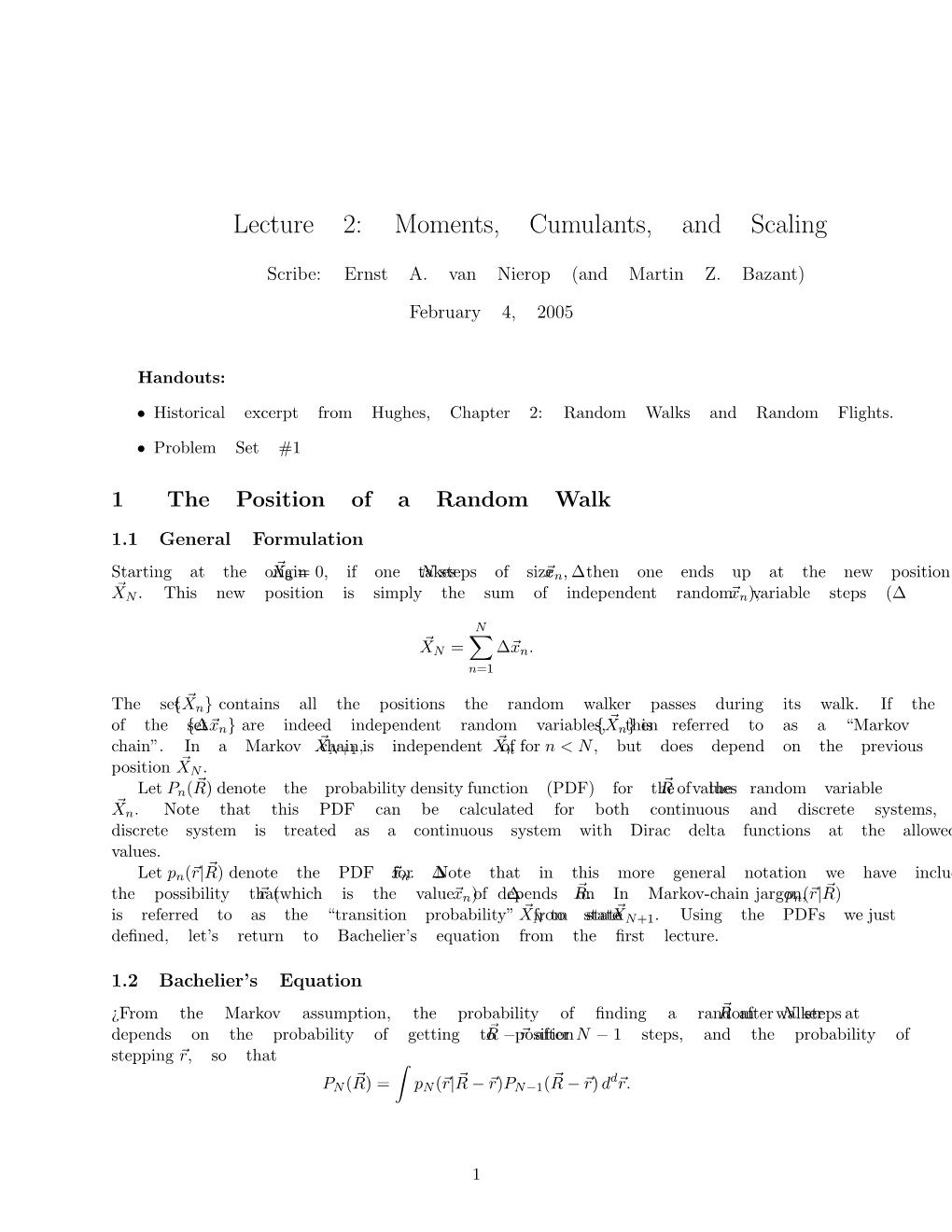 Lecture 2: Moments, Cumulants, and Scaling