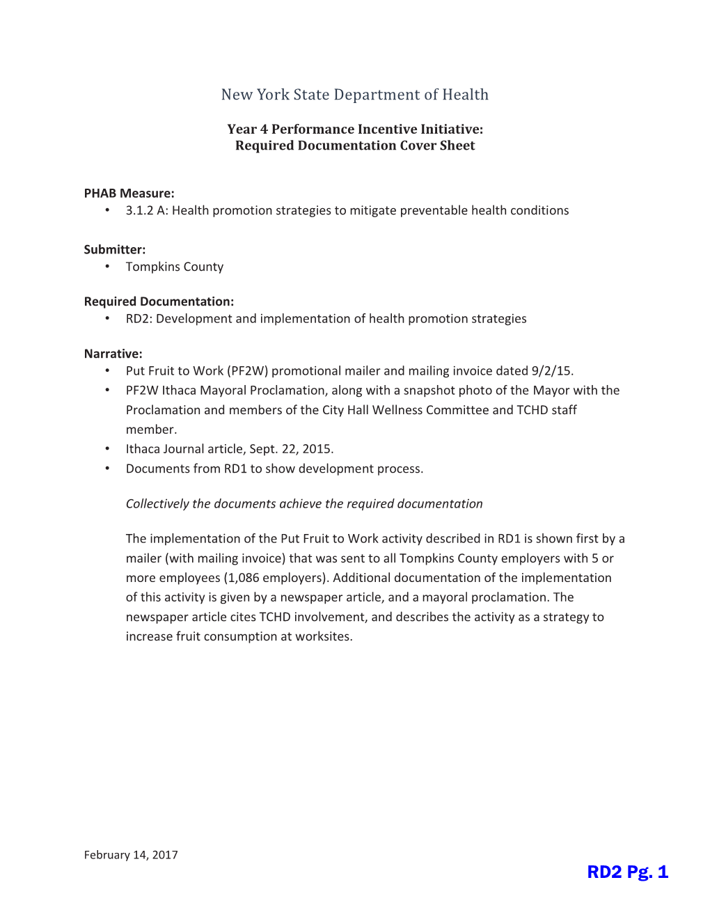 RD2 Pg. 1 3.1.2 A, RD2: Put Fruit to Work (PF2W) Promotional Mailer September 21–25, 2015: PUT FRUIT to WORK!