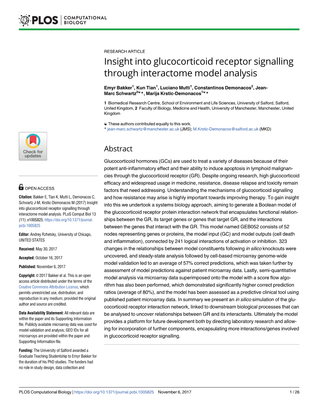 Insight Into Glucocorticoid Receptor Signalling Through Interactome Model Analysis