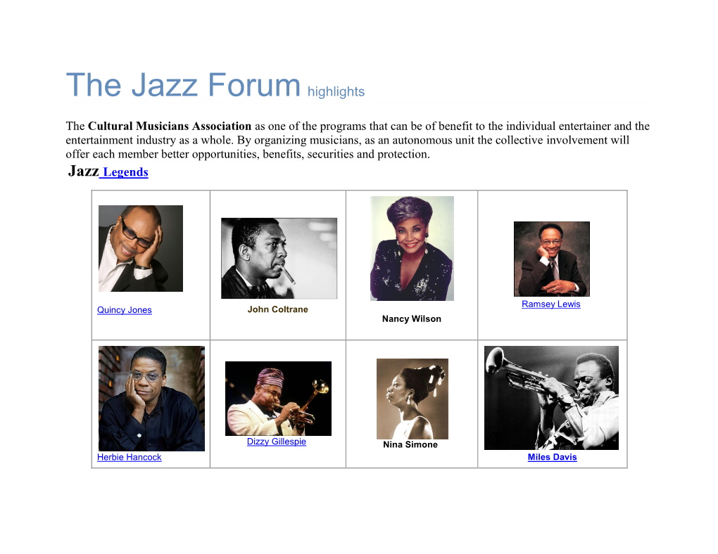 Jazz Forum Highlights