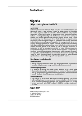 Nigeria Nigeria at a Glance: 2007-08
