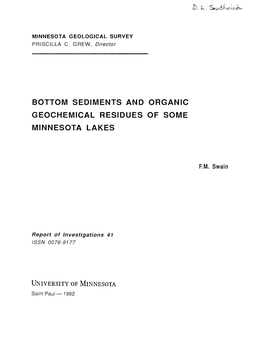 Bottom Sediments and Organic Geochemical Residues of Some Minnesota Lakes