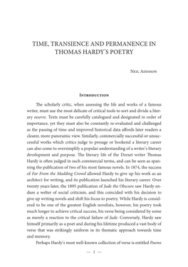 Time, Transience and Permanence in Thomas Hardys Poetry