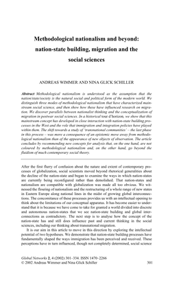 Methodological Nationalism and Beyond: Nation-State Building, Migration and the Social Sciences