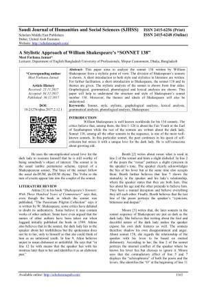 Saudi Journal of Humanities and Social Sciences (SJHSS) ISSN 2415-6256 (Print) a Stylistic Approach of William Shakespeare's