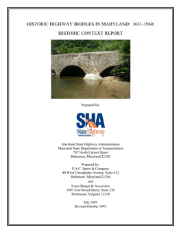 Historic Highway Bridges in Maryland: 1631-1960: Historic Context Report