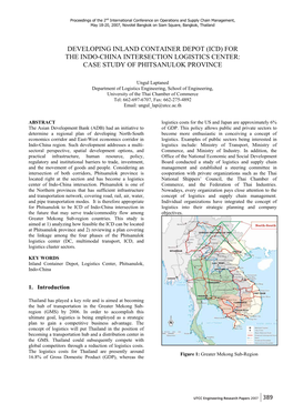 Developing Inland Container Depot (Icd) for the Indo-China Intersection Logistics Center: Case Study of Phitsanulok Province