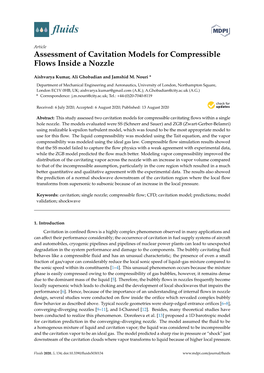 Assessment of Cavitation Models for Compressible Flows Inside a Nozzle