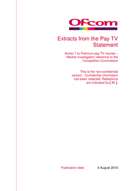 Extracts from the Pay TV Statement