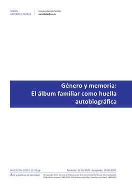 Género Y Memoria: El Álbum Familiar Como Huella Autobiográfica
