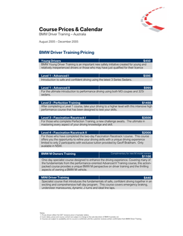 Course Prices & Calendar