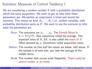 Statistics, Measures of Central Tendency I