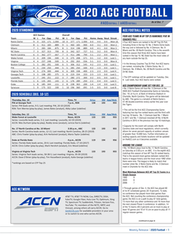 2020 Standings Acc Football Notes 2020 Schedule (Dec. 10