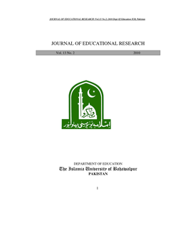 JOURNAL of EDUCATIONAL RESEARCH (Vol.13 No.2) 2010 Dept of Education IUB, Pakistan