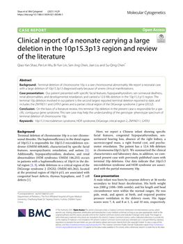 Clinical Report of a Neonate Carrying a Large Deletion in the 10P15.3P13