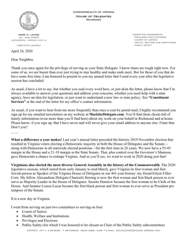Mark's Letter on the 2020 Legislative Session