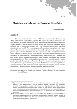 Mario Monti's Italy and the European Debt Crisis*
