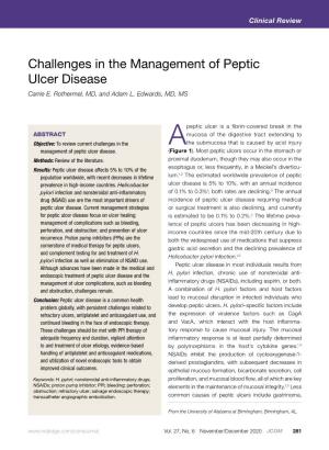 Challenges in the Management of Peptic Ulcer Disease Carrie E