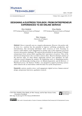 Designing a Eustress Toolbox: from Entrepreneur Experiences to an Online Service