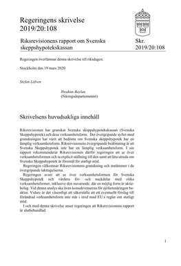 Riksrevisionens Rapport Om Svenska Skeppshypotekskassan