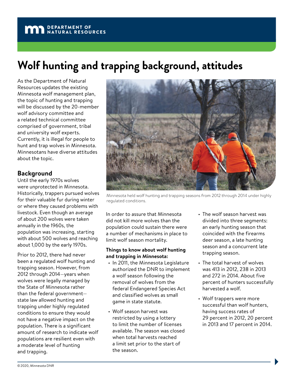 Wolf Hunting and Trapping Background, Attitudes