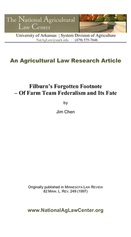 Filburn's Forgotten Footnote – of Farm Team Federalism and Its Fate