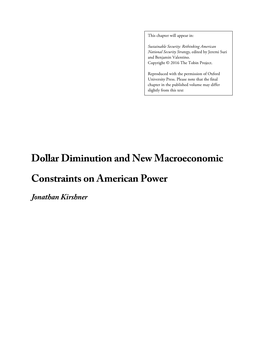 Dollar Diminution and New Macroeconomic Constraints on American Power