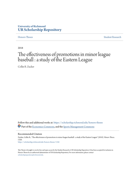 The Effectiveness of Promotions in Minor League Baseball : a Study of the Eastern League Collin R
