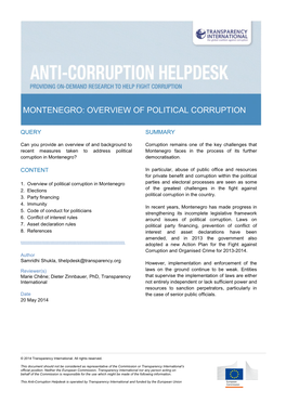 Montenegro: Overview of Political Corruption