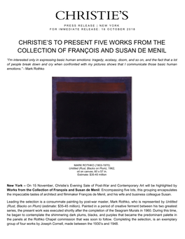 Christie's to Present Five Works from the Collection