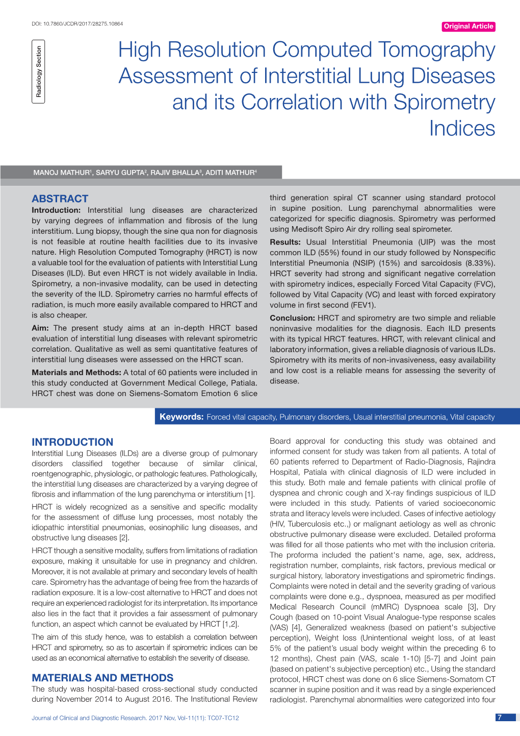 High Resolution Computed Tomography Assessment Of Interstitial Lung ...