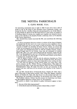 The Notitia Parochialis. E. Clive Rouse