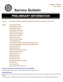 Holden Malibu and Captiva: Service Bulletin PIP4548F