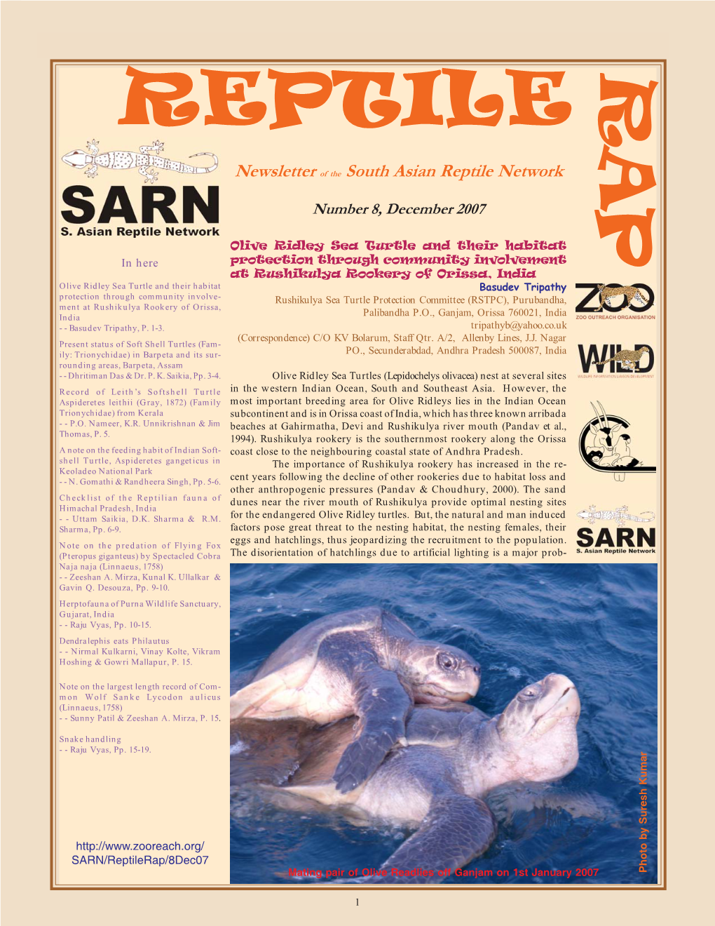 REPTILE RAP Newsletter of the South Asian Reptile Network # 8, December 2007 REPTILE RAP