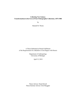 Collecting New Guinea: Transformations in the Lives of Four Ethnographic Collections, 1875-1988